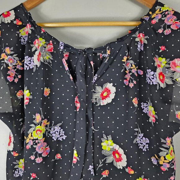 LC Lauren Conrad Polka Dot Floral Tie Back Blouse - Picture 4 of 8